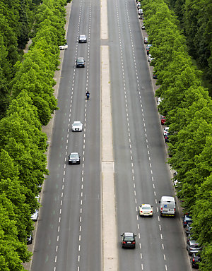 Aerial view of cars on a dual carriageway in Berlin, Germany.